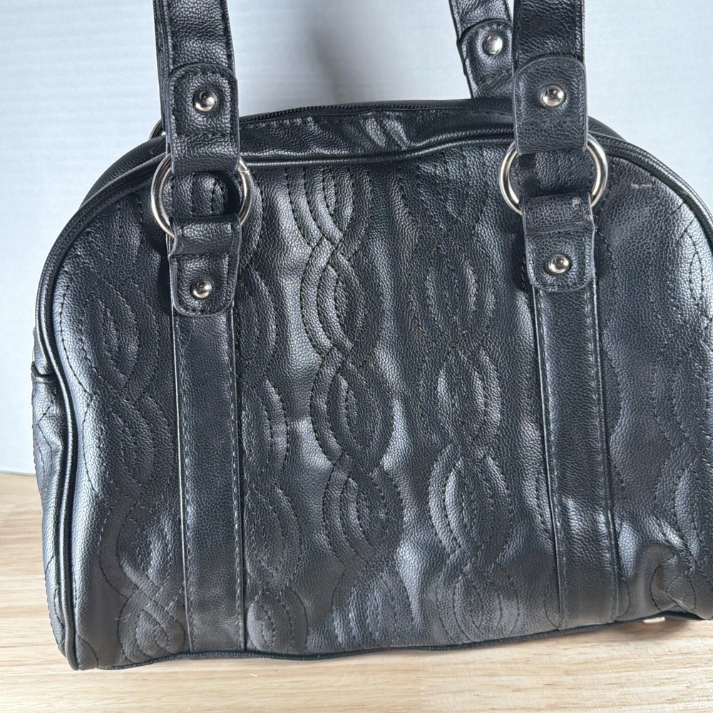 Bella Russo Large Handbag Tassel Black Quilted Shoulder Bag Vegan Leather Heart - Picture 6 of 12